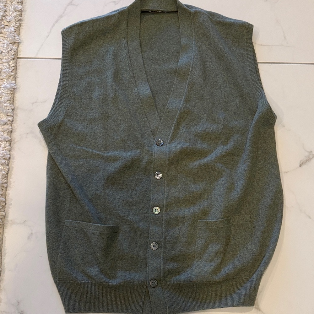 Men's Olive Green V-Neck Button Front Sweater Vest